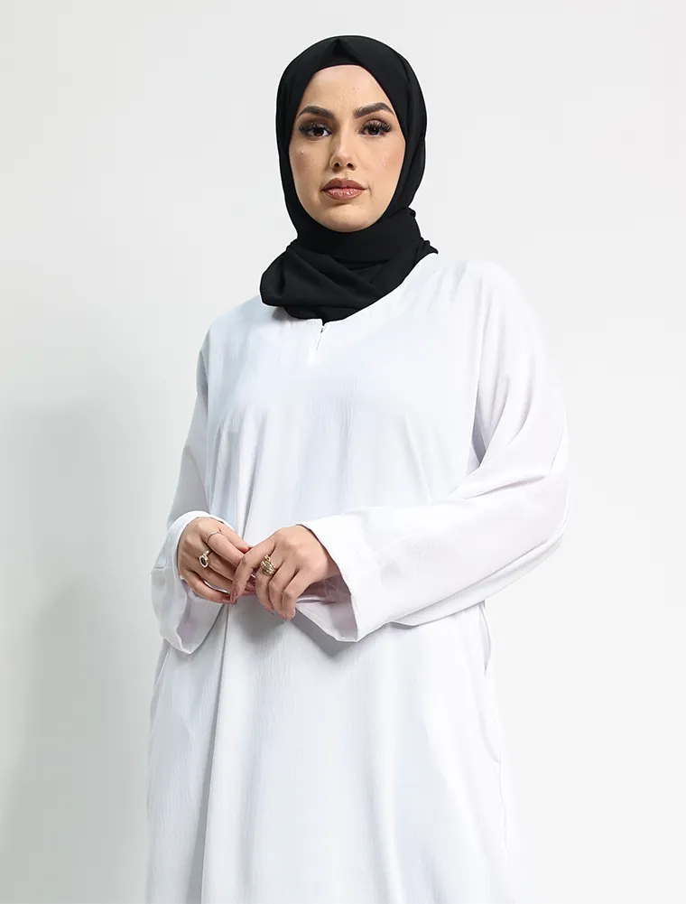 White Linen Feel Basic Abaya